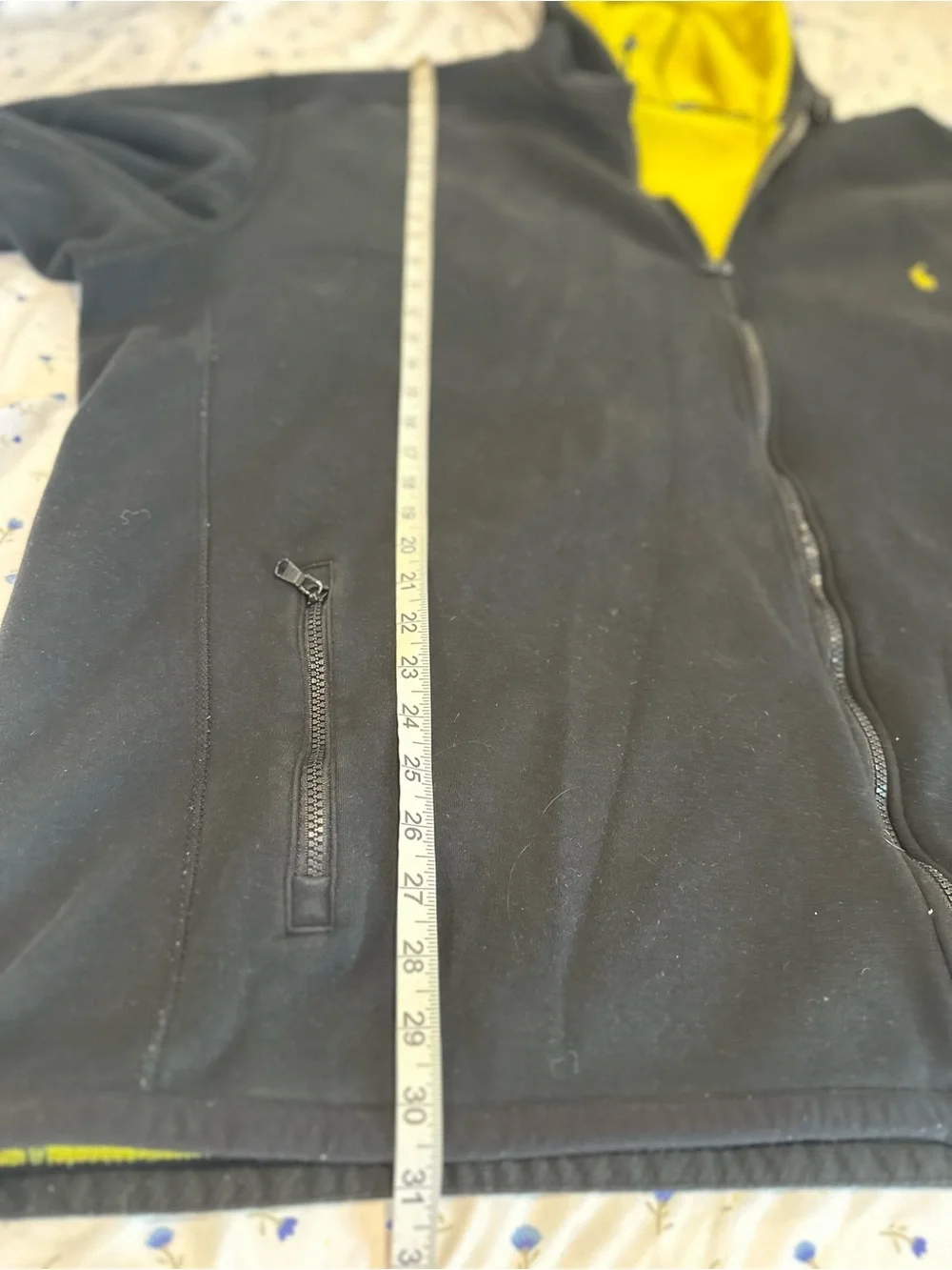 Polo Ralph Lauren Sz:4XLB Black Full Zip Hoodie Bright Yellow Interior & Pony.